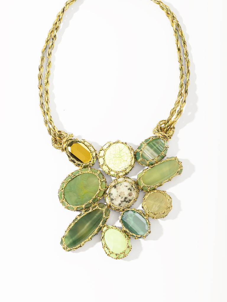 ABSTRACT NECKLACE WITH REGULAR STONES - green color